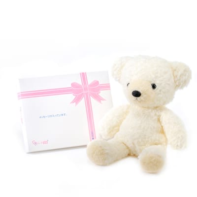 日本製】クマのフカフカ(M)クリーム＋ドキドキHAPPYBOX電報