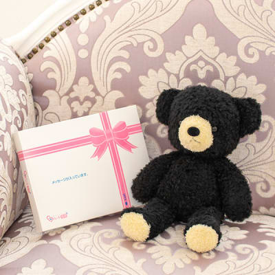 日本製】クマのフカフカ(M)ブラック＋ドキドキHAPPYBOX電報 | 電報なら「ハート電報」